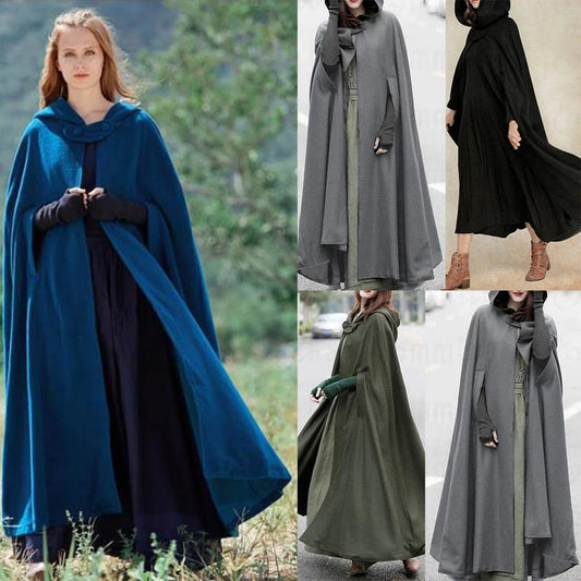 Womens Long Cape Cloak Hooded Cloak Wool Blend Coat Sleeveless Winter Cardigan