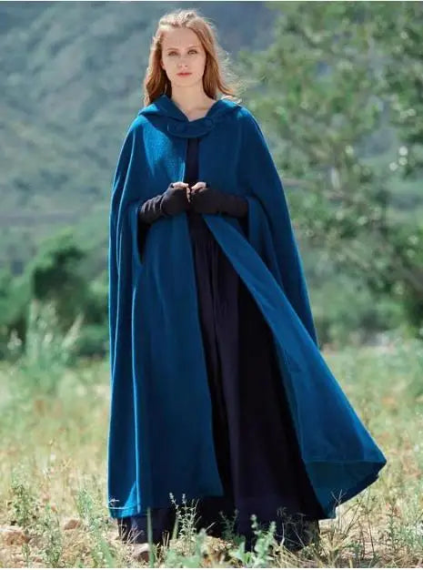 Womens Long Cape Cloak Hooded Cloak Wool Blend Coat Sleeveless Winter Cardigan