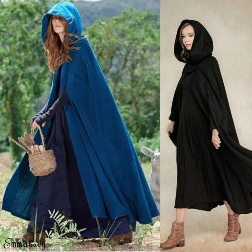 Womens Long Cape Cloak Hooded Cloak Wool Blend Coat Sleeveless Winter Cardigan