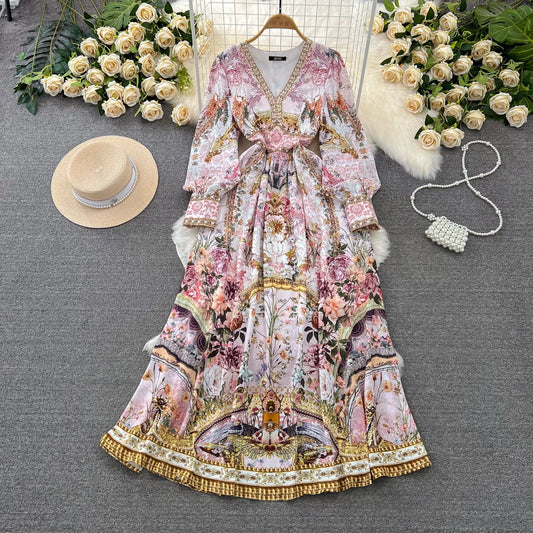 Elegant Dresses for Women V-neck Floral Print