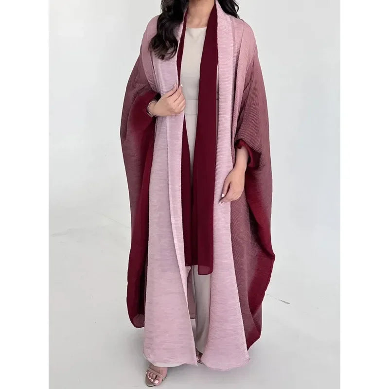 Wrinkled Women's Windbreaker Jacket Bat Sleeve Scarf Collar, Gradient Long Robe Fashion Retro Coats and Jackets Women