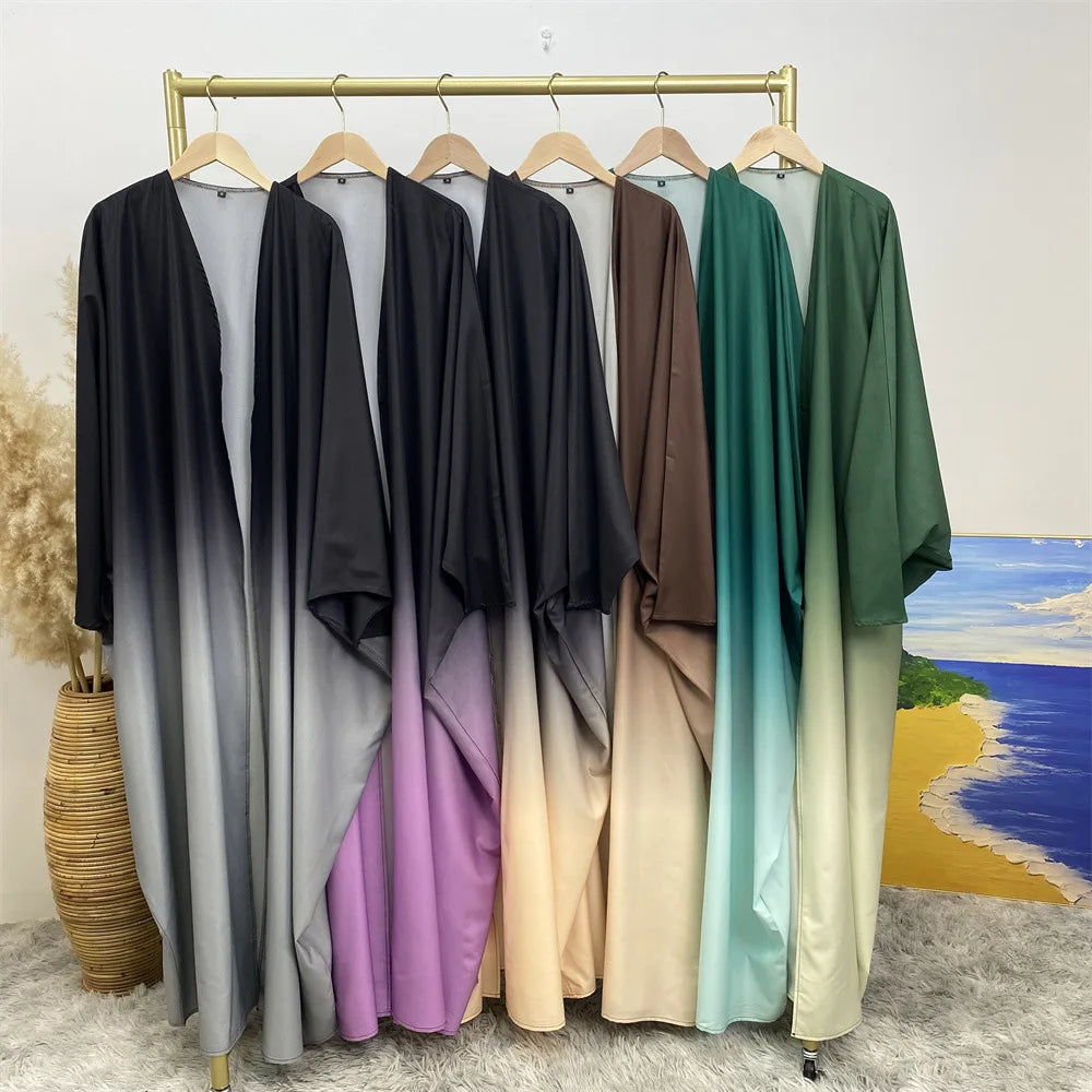 Spring Vibrant Tie Dye Open Abayas for Women Fashion Loose Long Sleeve Cardigan Casual Muslim Cardigan Batwing Sleeve Kaftan