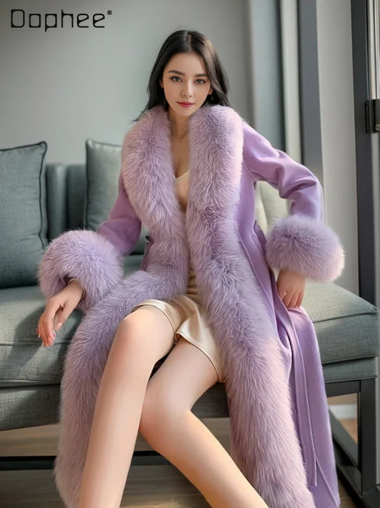 High-End Elegant Slim-Fit Luxury Imitation Long Woolen Coat