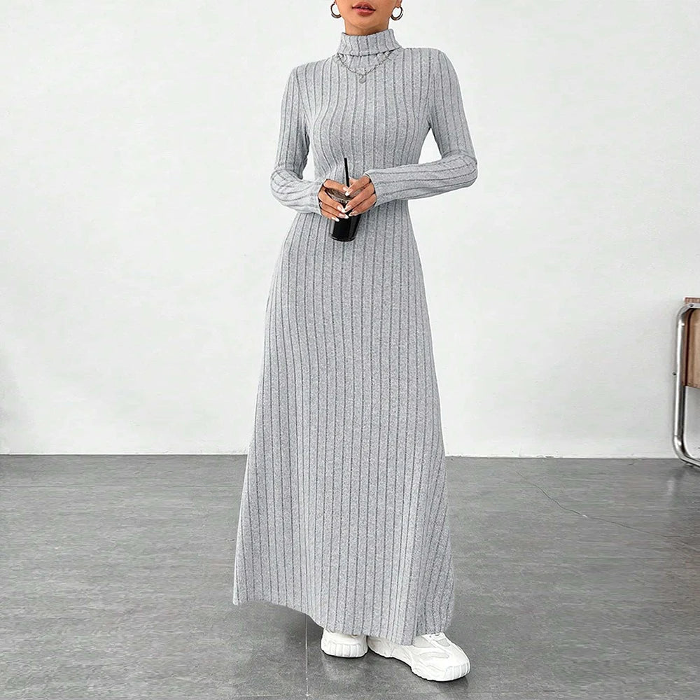 Solid Color Long Sleeve Dress Elegant Slim Fit