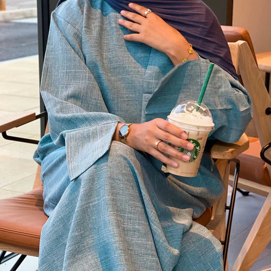 2024 New Closed Linen Abaya for Muslim Women Ramadan Eid Loose Abayas Dubai Luxury Turkey Hijab Dress African Islamic Clothes