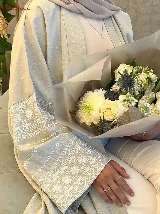 Fashion Embroidery Kimono Oversized Muslim Robe Syari Female Full Length Muslim Outerwear Worship Service Abaya With Belt wy1946