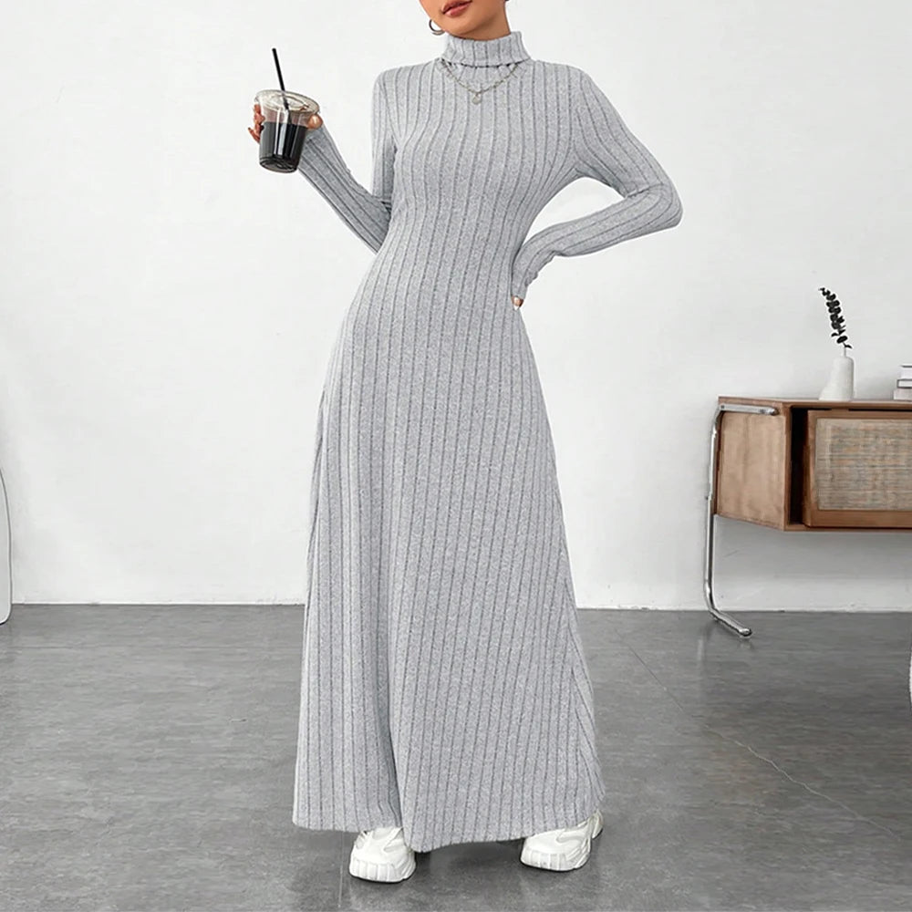 Solid Color Long Sleeve Dress Elegant Slim Fit