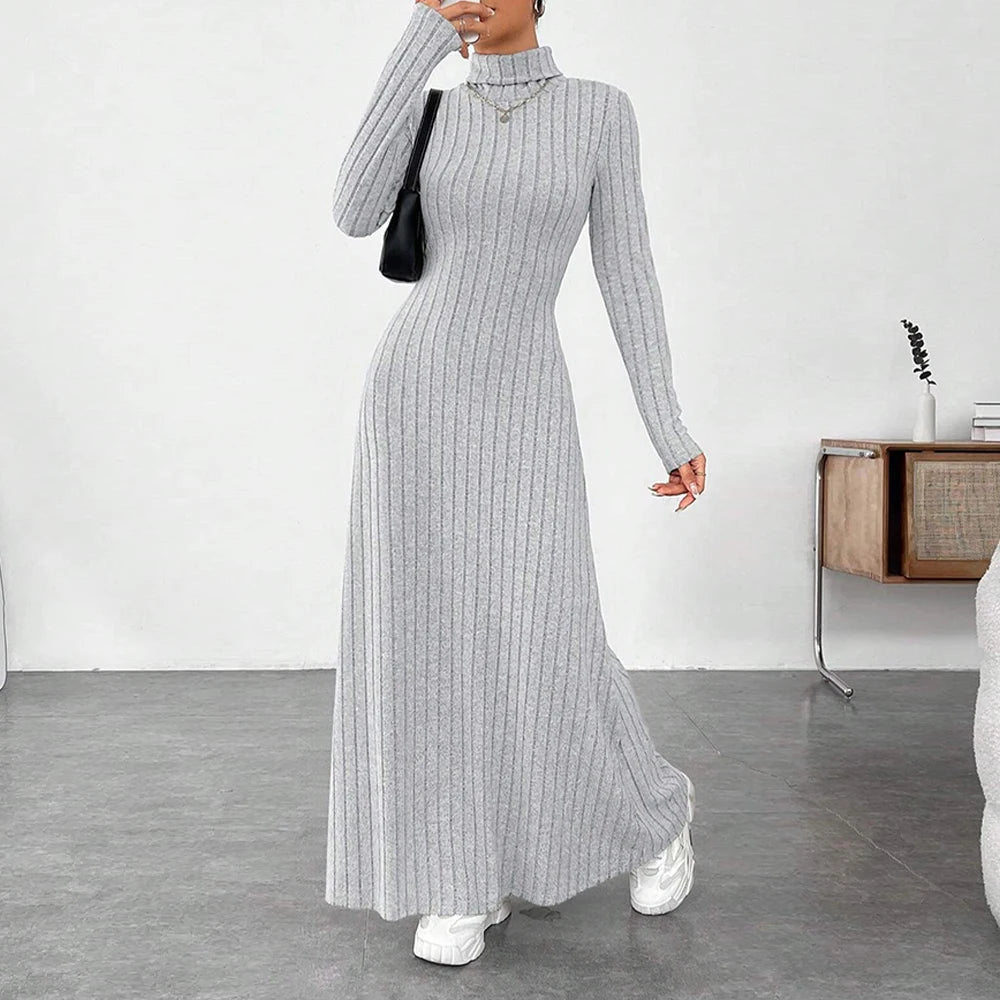 Solid Color Long Sleeve Dress Elegant Slim Fit