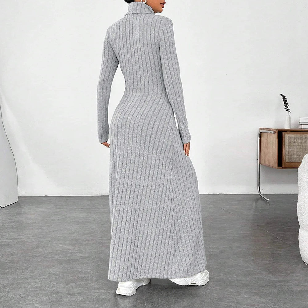 Solid Color Long Sleeve Dress Elegant Slim Fit