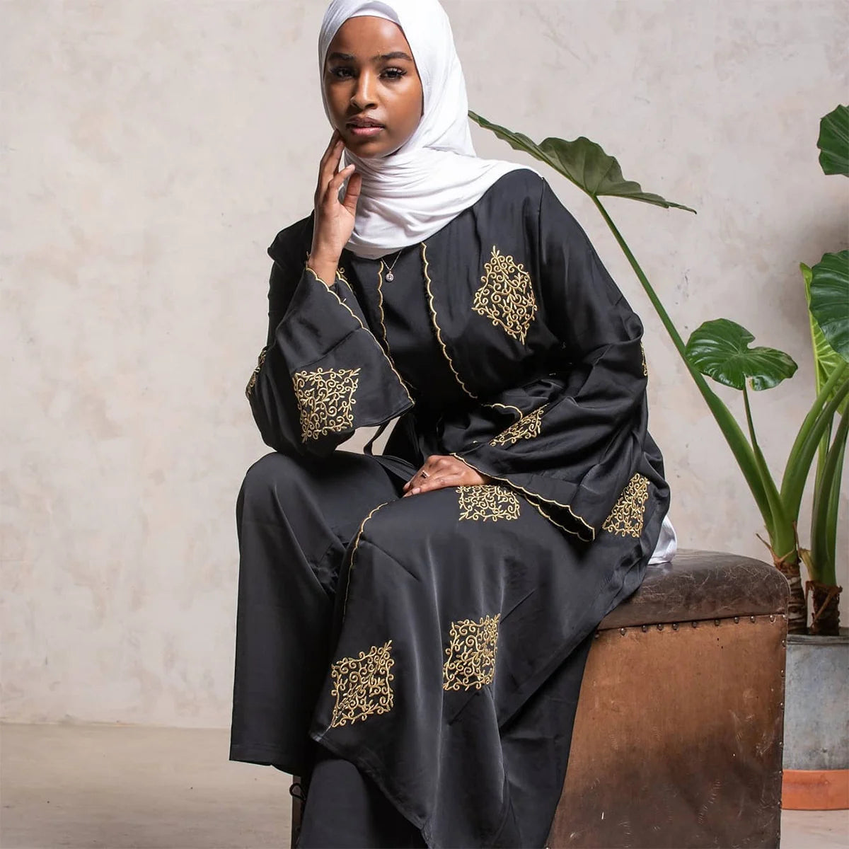 Black Abaya For Women Dubai Muslin Islam Arabic Women's Gold