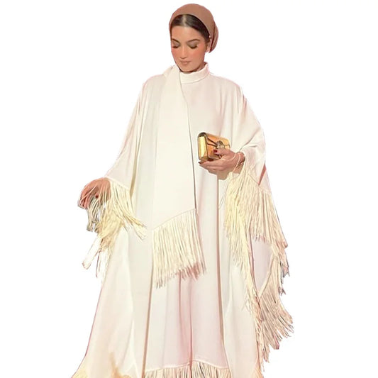 Muslim Woman Bat Sleeve Tassel Abaya Kaftan High Fashion Dresses Modest Party Evening Dress Middle East Muslim Robe