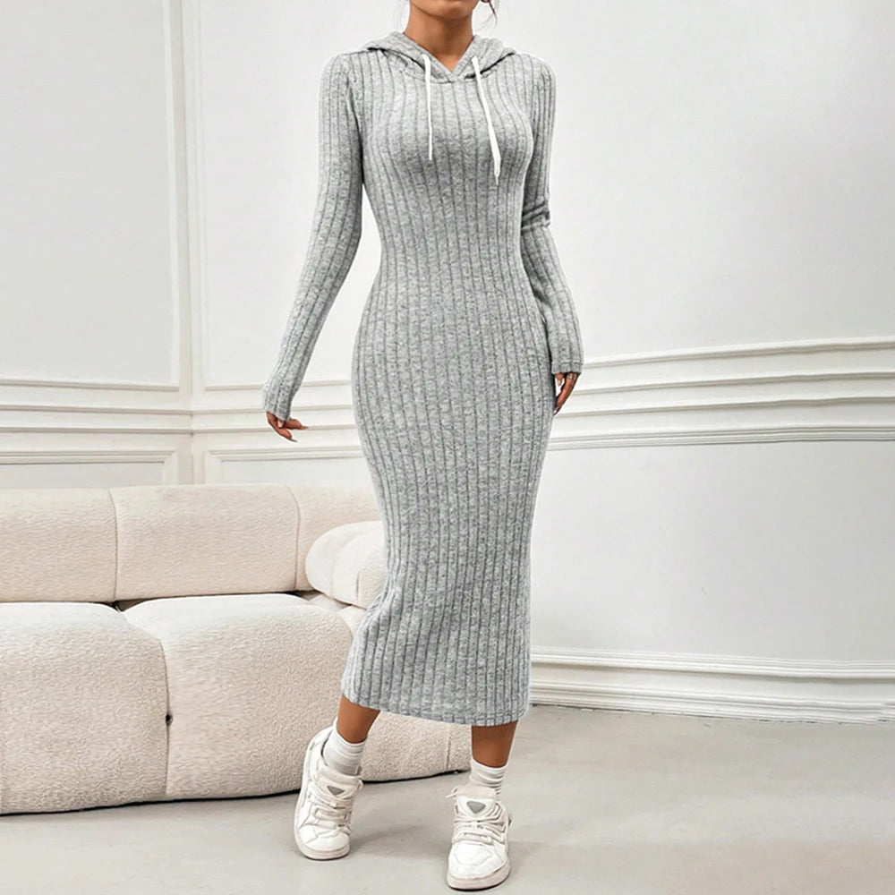 Solid Color Long Sleeve Dress Elegant Slim Fit