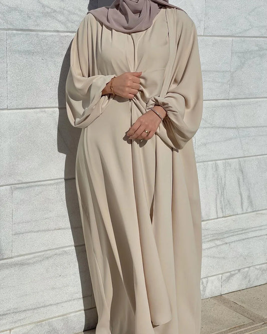 3 Piece Matching Set Open Abaya Kimono Women Muslim Nida Arabic Islam Dubai Outfit Turkey Under Abayas Inner Hijab Dress Ramadan