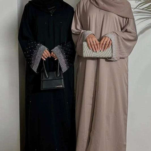 Diamonds Abaya Dubai Luxury Womens Black Khaki Robe Elegant Long Cardigan