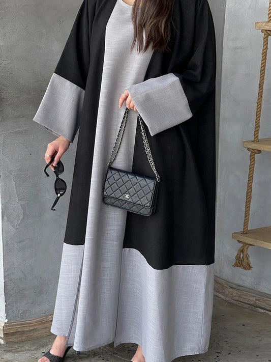 Abaya 2 Piece Set Cotton Liene Morocco Kaftan Arab Long Robe