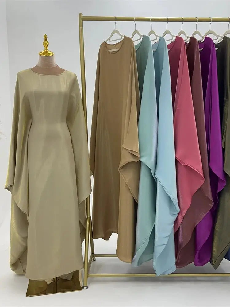 Satin Abaya Islam Muslim Summer Batwing Sleeve Maxi Dress Kebaya Abayas For Women Kaftan Robe