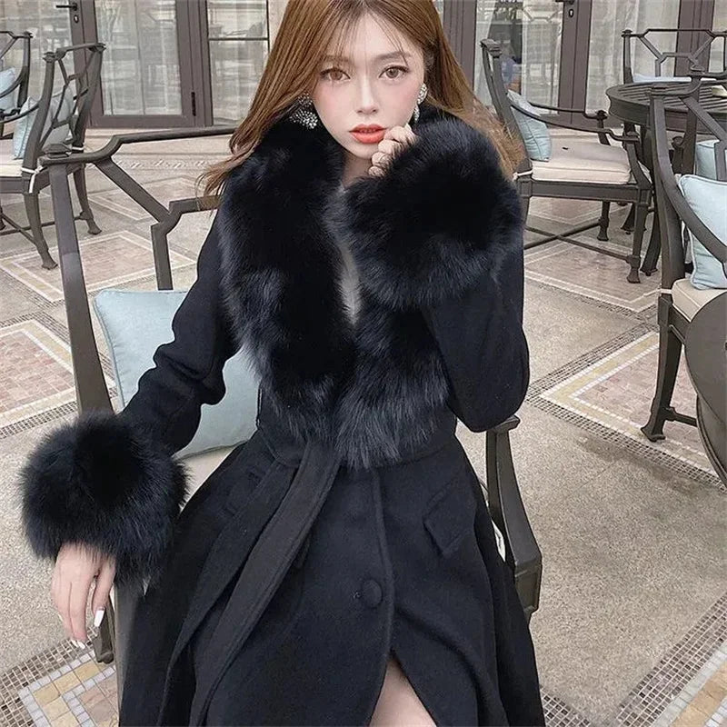 Winter Coat Mid Length Red Wrapped Waist