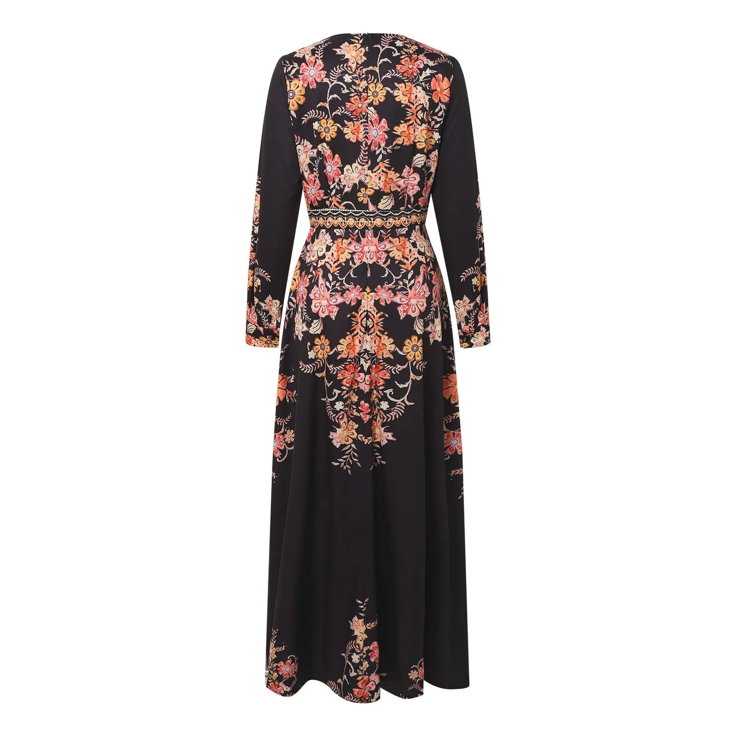 Women Muslim Dress Black Robe Floral Long Maxi Dress