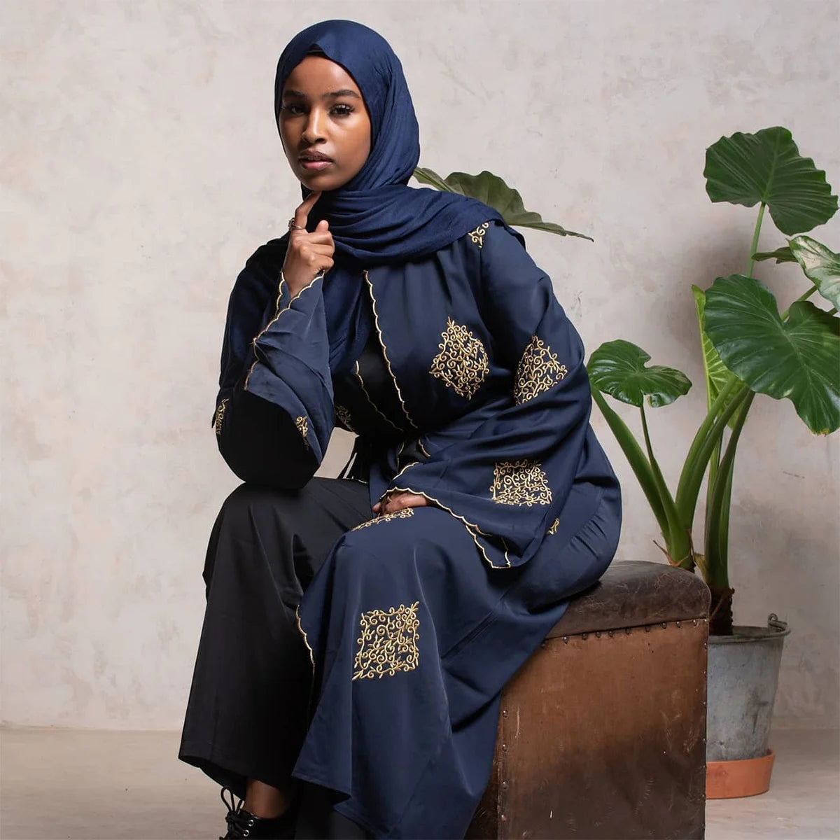 Black Abaya For Women Dubai Muslin Islam Arabic Women's Gold