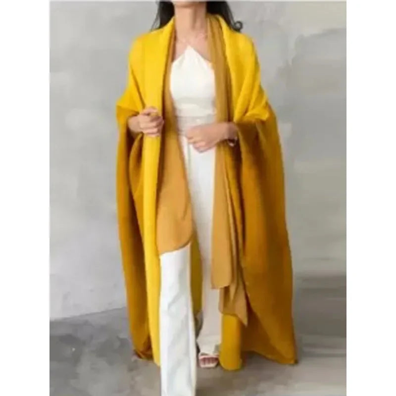 Wrinkled Women's Windbreaker Jacket Bat Sleeve Scarf Collar, Gradient Long Robe Fashion Retro Coats and Jackets Women