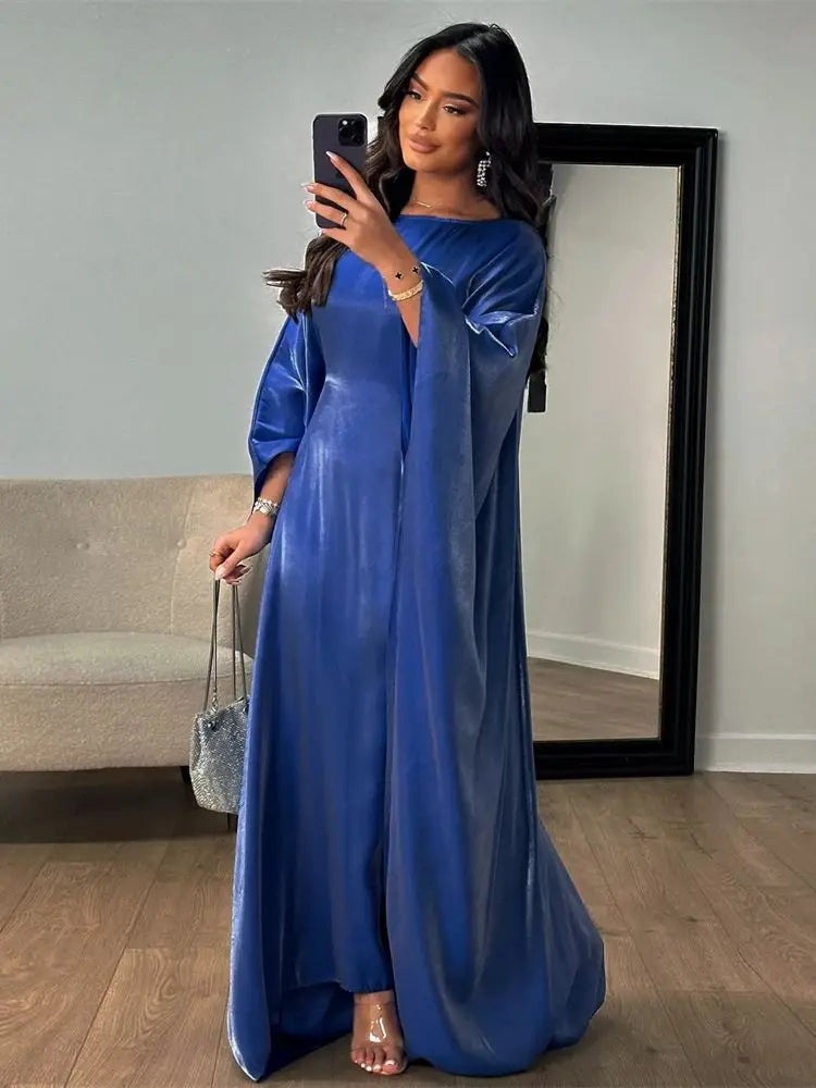 Satin Abaya Islam Muslim Summer Batwing Sleeve Maxi Dress Kebaya Abayas For Women Kaftan Robe