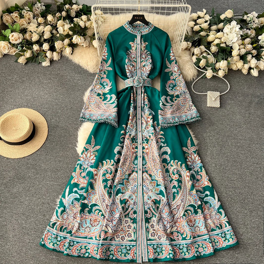 Elegant Long Luxury Dress for Women Floral Printed